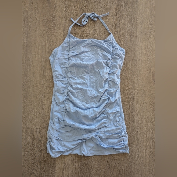 Baby Blue Ruched Halter top - Picture 1 of 4